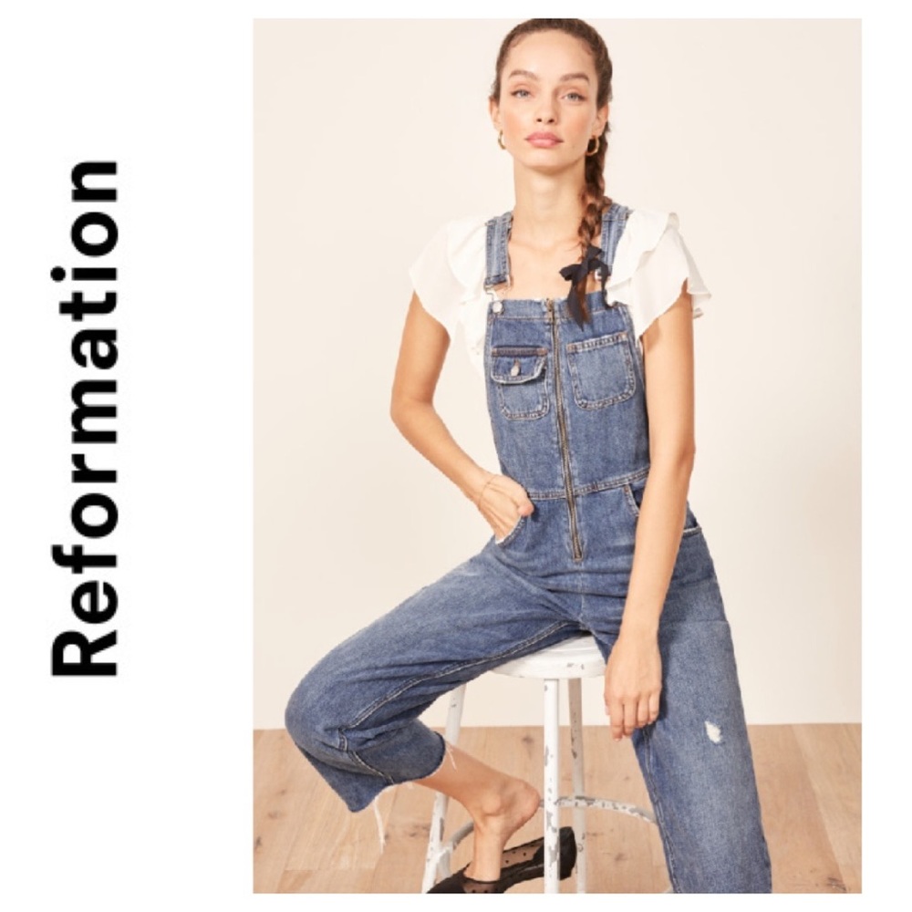 ☮️Reformation BENJI DISTRESSED Denim Overall in Celtic Size 6 - Picture 1 of 16